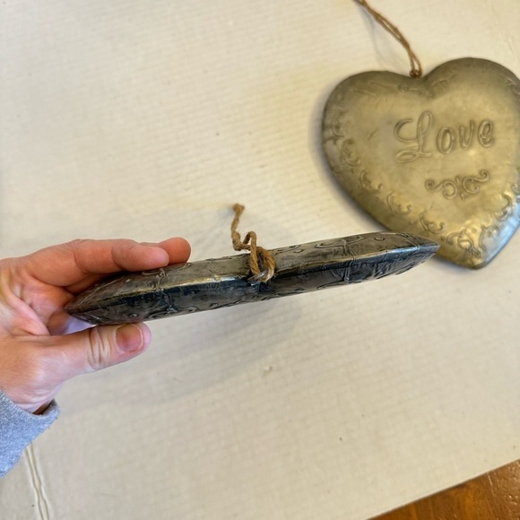 Vintage Set of 2 Stamped Metal Love & Hope Heart Pendants Primitive Décor - Picture 7 of 16